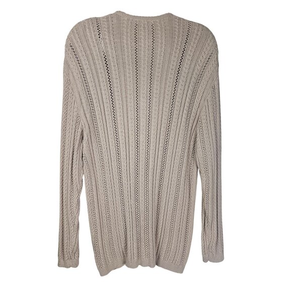 VTG 90s Talbots Beige Cable Knit Cardigan XL Cotton Fisherman Coastal Capsule - Picture 2 of 8